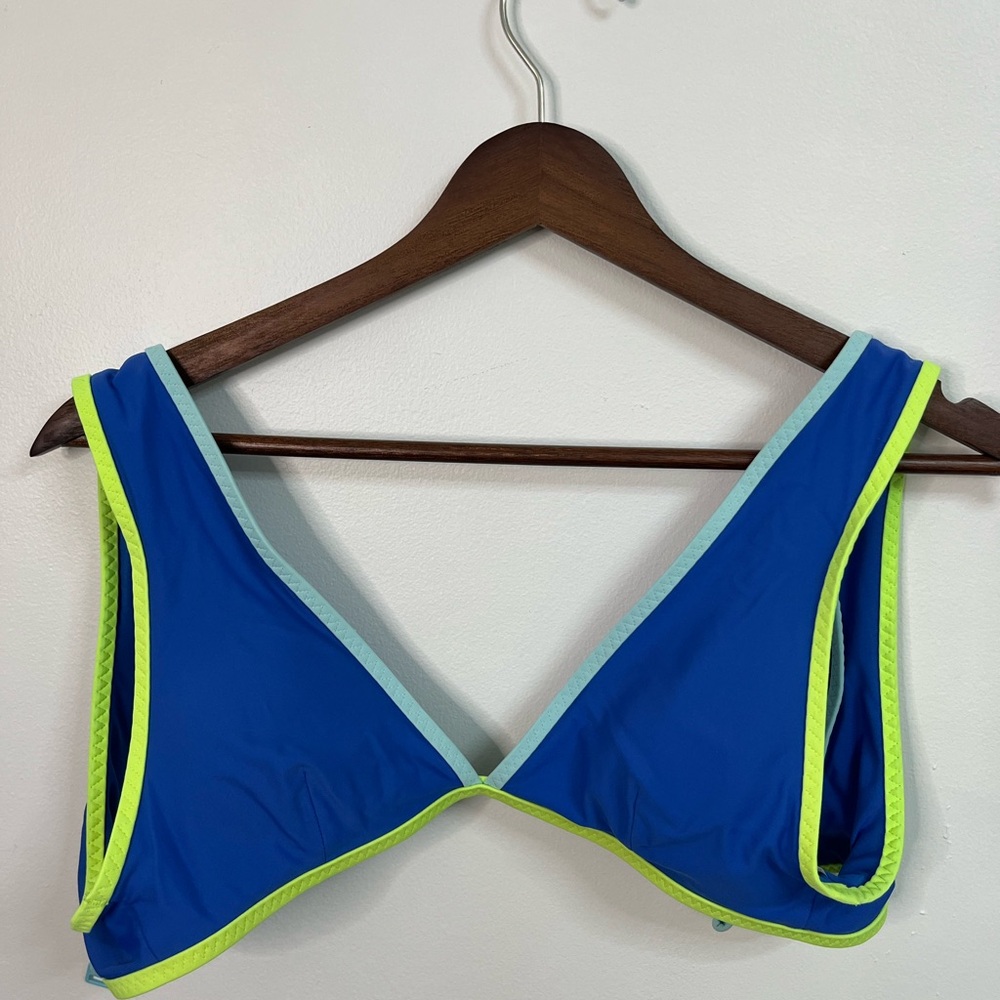 aerie Blue Bikini Top with Neon Green Trim